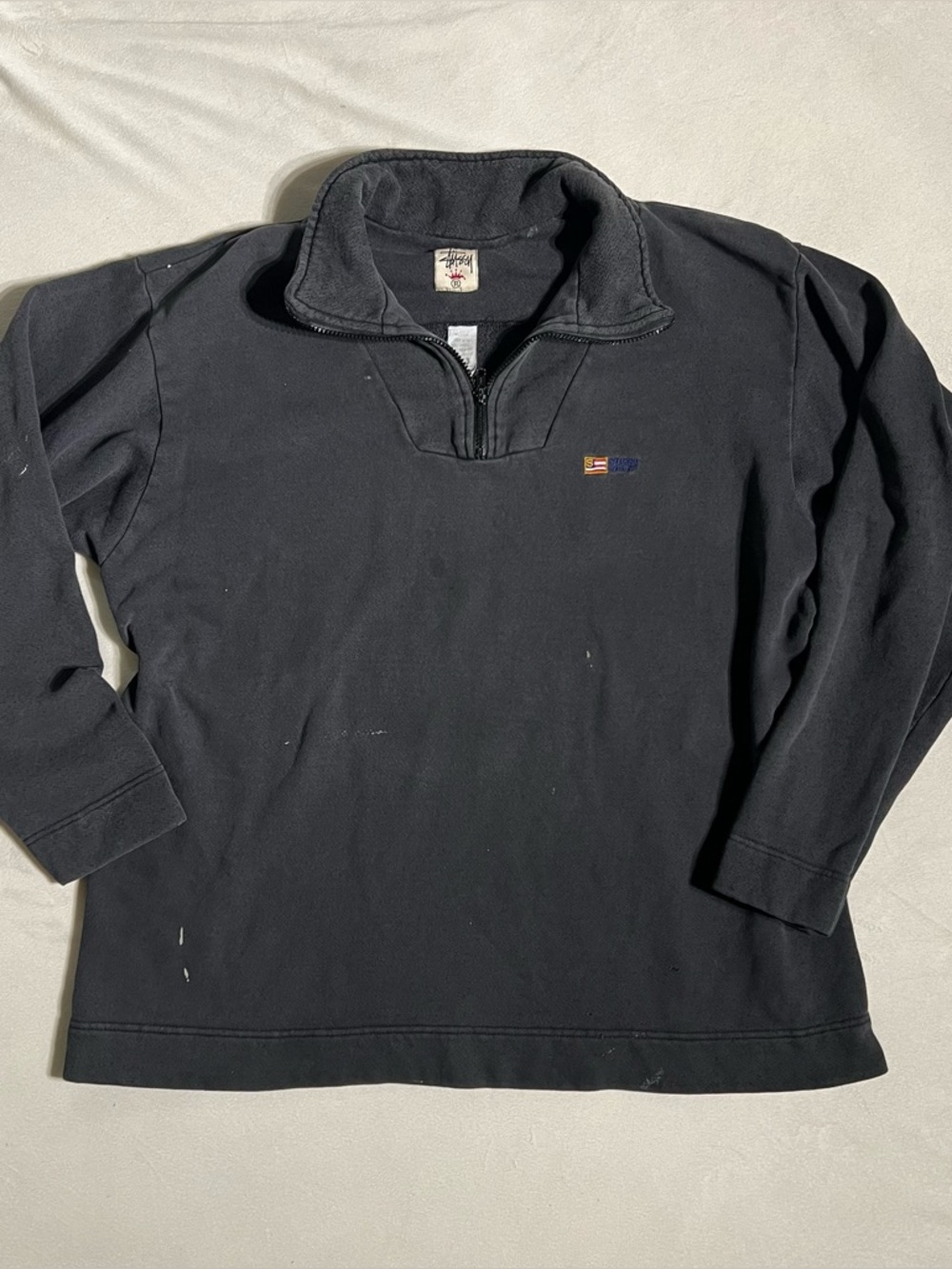 Stüssy Sport VTG 1/4 Zip Pullover Crown Label Faded Distressed Size L Rare